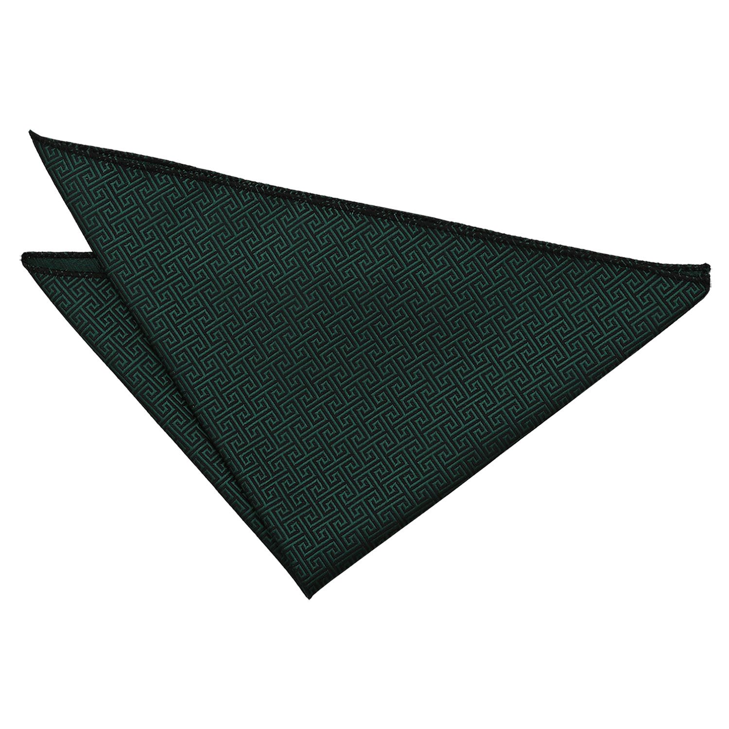 DQT Mens Greek Key Jacquard Pocket Square - Wedding, Business & Formal Suit Handkerchief - Dark Green