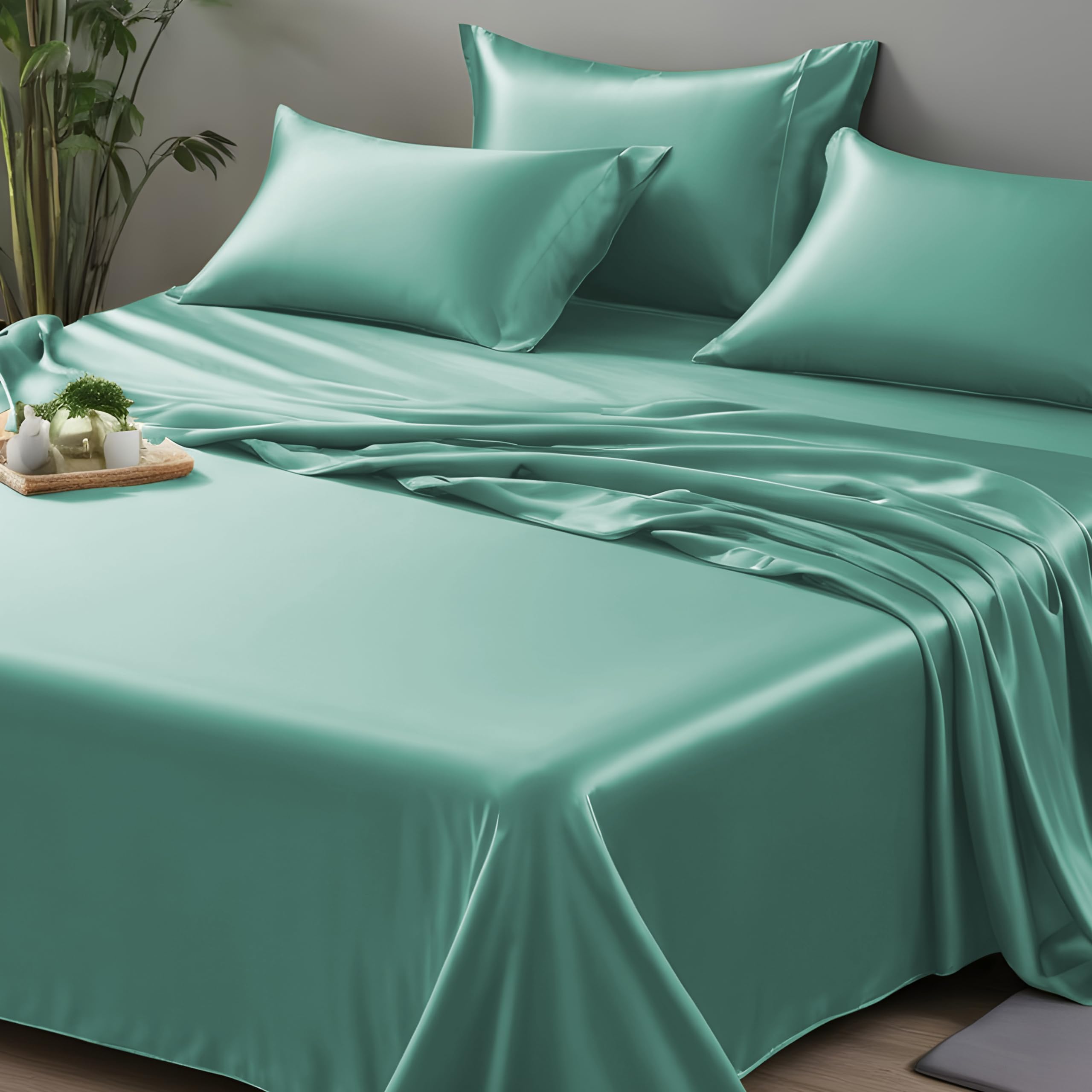 LINENWALAS Rayon Derived from Bamboo Silk Flat Sheet Full Size - Aqua
