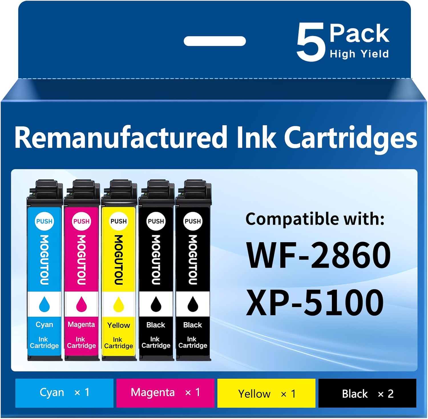 Remanufactured for 202XL Ink Cartridges Replacement for Epson 202XL Ink Cartridges Multipack T202 XL for Printer WF-2860 XP-5100 (2Black Cyan Magenta Yellow) New Upgraded Chip