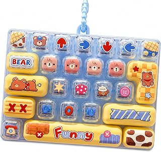 2027 New 26-Key Keyboard Fidget Toy, Cute Cartoon Clicky Keyboard Clicker Toy with Keychain, Backpack Charm Pendant for Stress Relief (Blue-a)