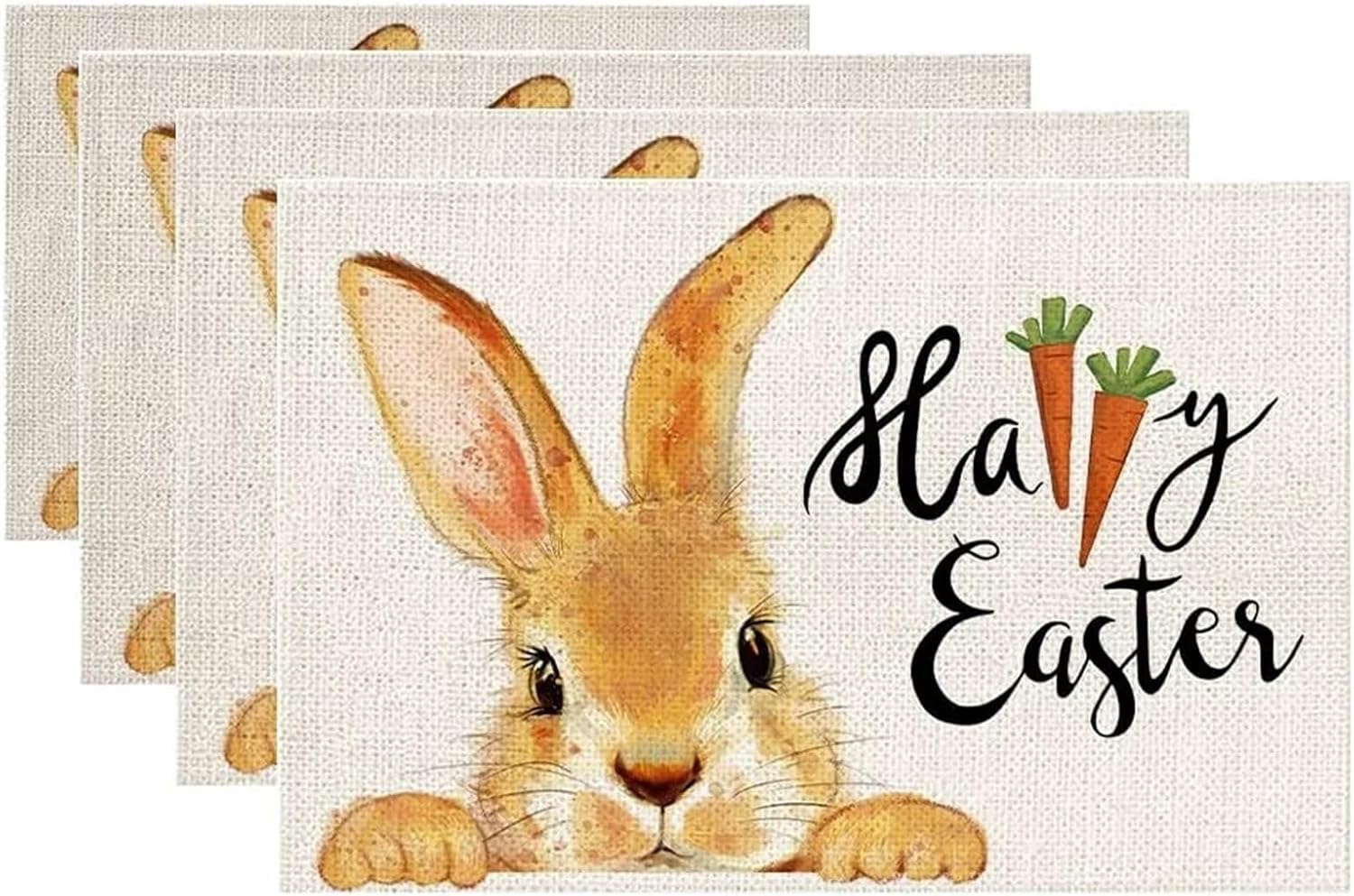 Bunny Rabbits Flower Colorful Eggs Easter Placemats Set of 4,12x18 Inch Seasonal Spring Table Mat for Party Kitchen Dining Decor(3p)