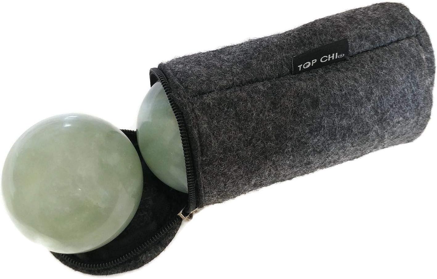 Top Chi Green Jade Baoding Balls with Carry Pouch for Hand Therapy, Exercise, and Stress Relief (Medium 1.6 Inch)