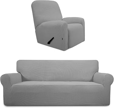 PureFit Recliner Sofa Slipcover Bundles Jacquard Light Gray Sofa Slipcover