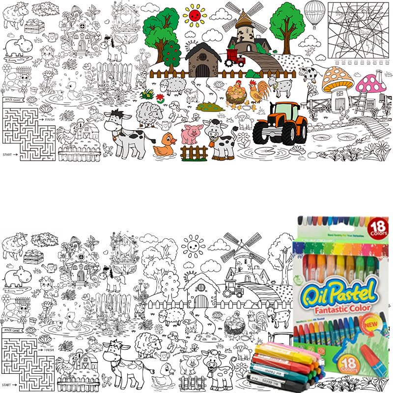 KSHGTB Extra Thick Coloring Table Cloth - Waterproof Drawing Mat with 18 Crayons - Large White Party Table Cover for Birthday, Mess-Free Creative Activity (183x76cm)