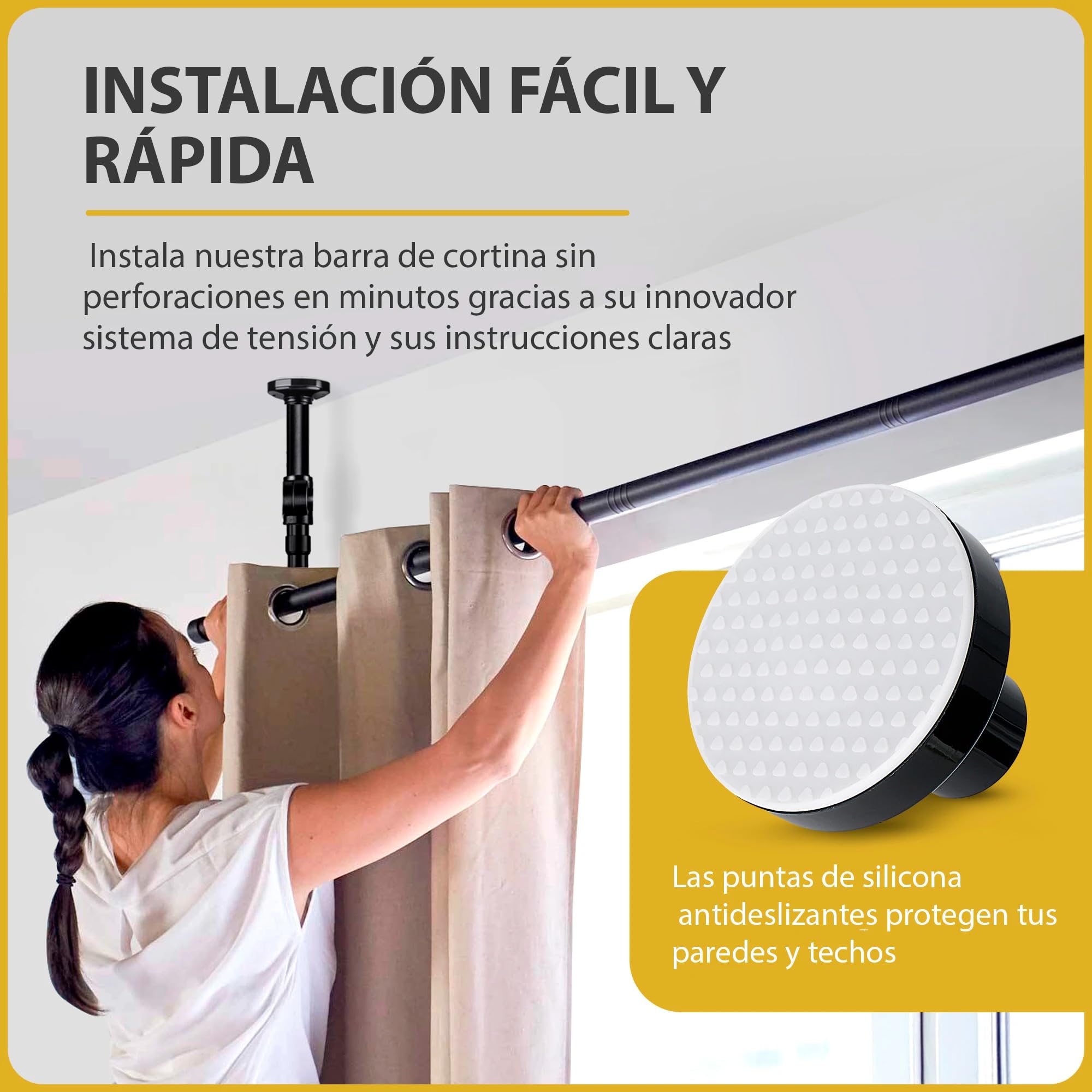 Separador de Ambientes sin Taladrar – Barra Divisoria Autoportante 120–300 cm x 70–240 cm – Soporte de Cortina Reutilizable Fácil de Instalar