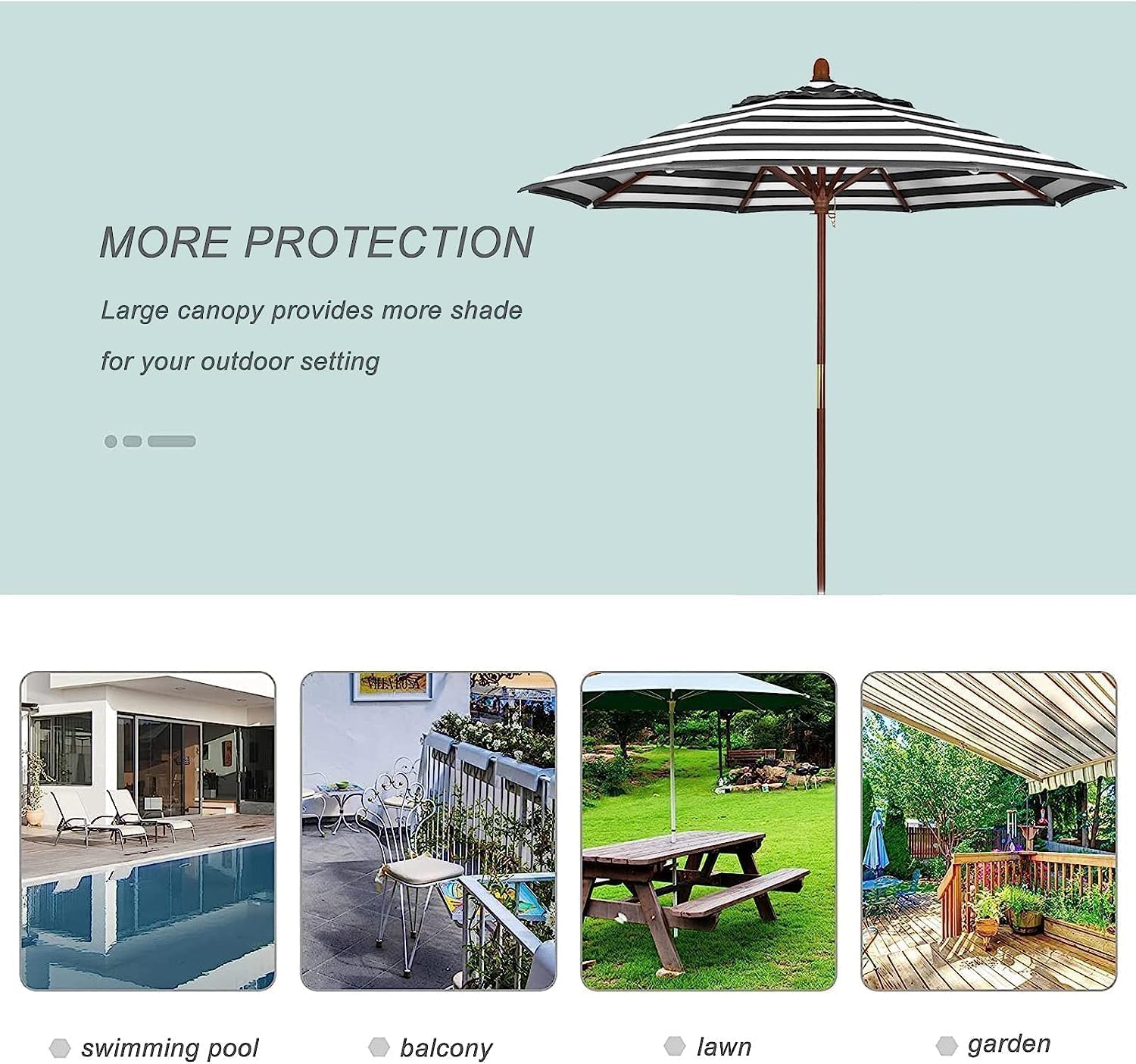 Outdoor Parasol Striped Outdoor Umbrella Ventilated Beach Umbrella Adjustable Radian Wooden Patio Umbrella for Poolside Garden Patio Garden Umbrella(Red and White-270cm/9ft)