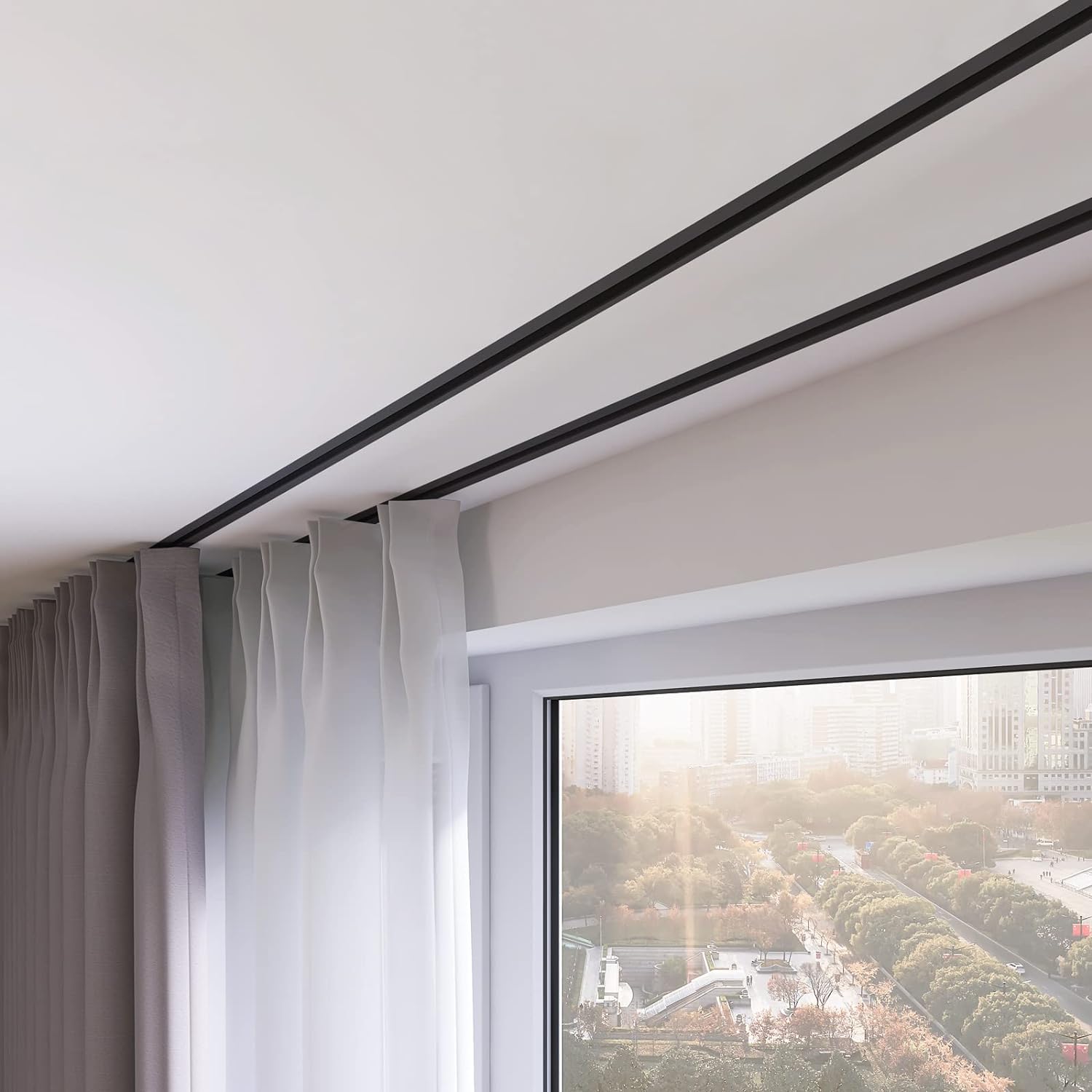 Rail de montage au plafond invisible avec roulettes silencieuses barre de 2,5 m noir pour maison
