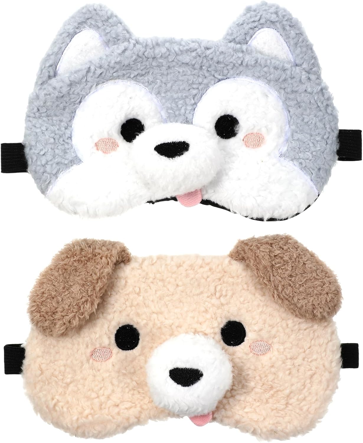 Kids Sleep Mask, 2 Pcs Plush Dog Cute Sleeping Mask Soft Kids Eye Masks for Sleeping Comfortable Funny Animal Eyeshade Blindfold for Women Men Home Travel Sleepover Party