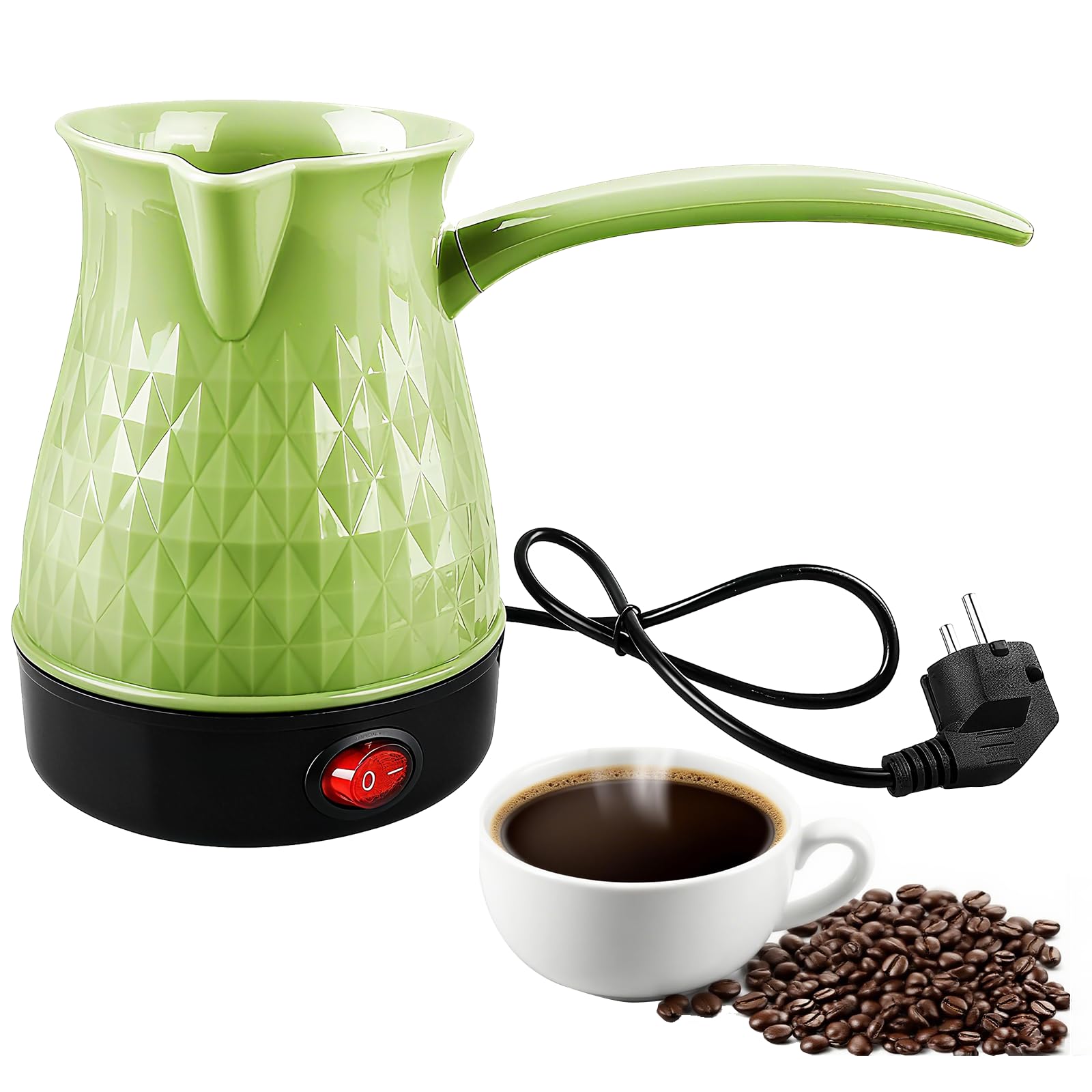 Caffettiera elettrica turca 500 ml 600 W – Macchina da caffè elettrica lavabile verde – per caffè turco, moka e tè, ideale per casa e ufficio