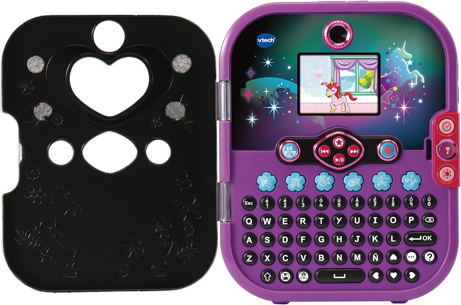 VTech KidiSecrets Selfie Music 2.0 Black Version interaktywny tajny dziennik dla dzieci z podwójnym aparatem i MP3 elektroniczny dziennik z klawiaturą język włoski baterie w zestawie 6 lat