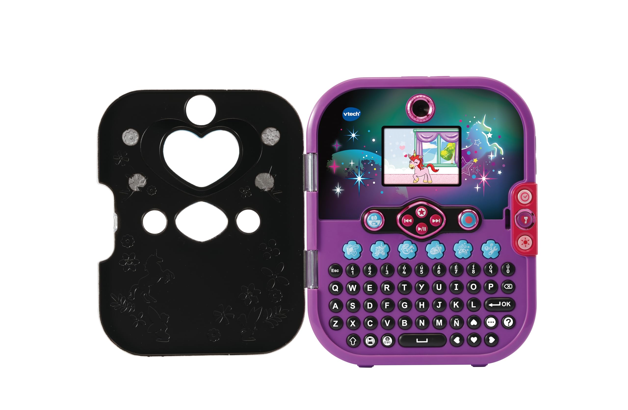 VTech KidiSecrets Selfie Music 2.0 Black Version, interaktives geheimes Tagebuch für Kinder mit Dual-Kamera und MP3, elektronisches Tagebuch mit Tastatur, italienische Sprache, Batterien im