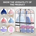 Clear Dance Garment Bags for Costumes, 3pcs Children Hanging Clothes Storage With Pockets, Foldable Dress Cover Protector for Suits Travel Competition Storage