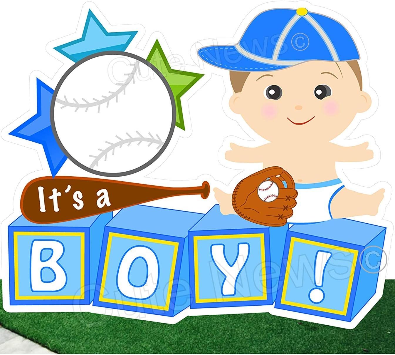 It's a Boy Baseball Theme Decoration, Baby Yard Sign Announcement, Welcome Home Newborn Lawn Birth Arrival, Stork Card, Outdoor Shower Party Greeting, Gift, Building Blocks, Blue