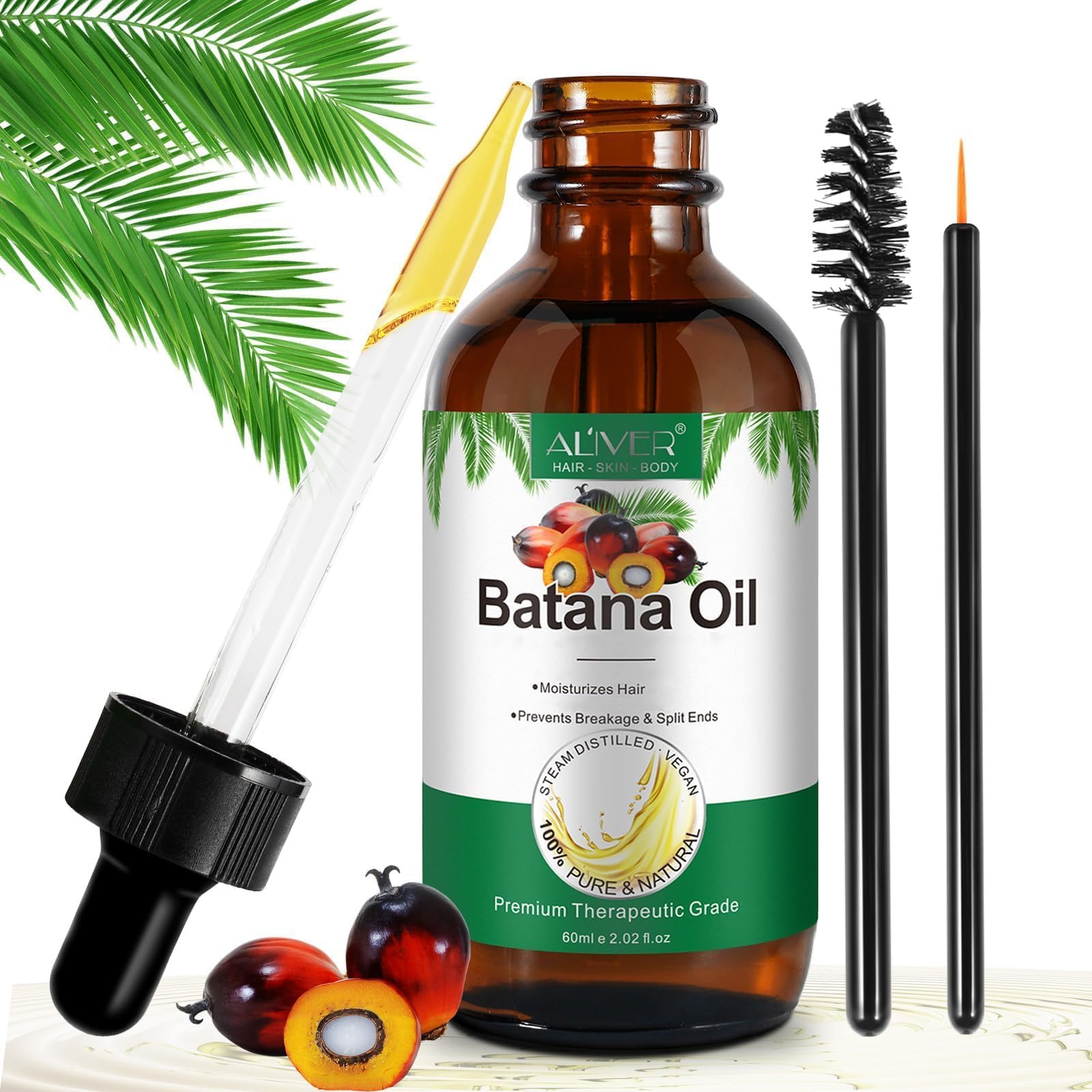 ALIVER Batana Oil for Hair Growth, Pure Organic Natural and Cold Pressed Hair Oil for Hydrating & Repairing Dry, Damaged Hair Skin Care, Face