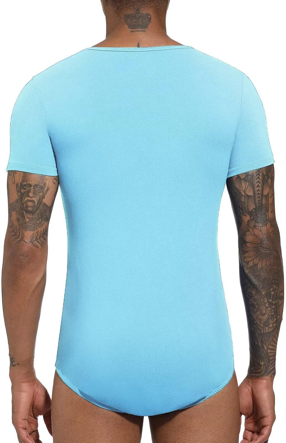 Landofgenie Men Short Sleeve Bodysuit Pajama Bodysuit One Piece Pajamas Rompers Basic Onesie - Image 5