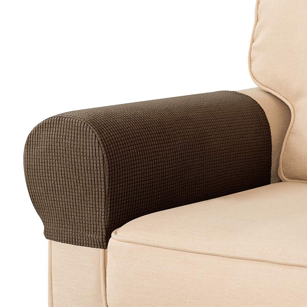 Nekosuki Coffee Arm Rest Covers Set, Set Of 2 Stretch Armchair Covers For Arms, Spandex Polyester Sofa Arm Caps Non Slip Armrest Covers For Chairs Furniture Protector (Coffee)