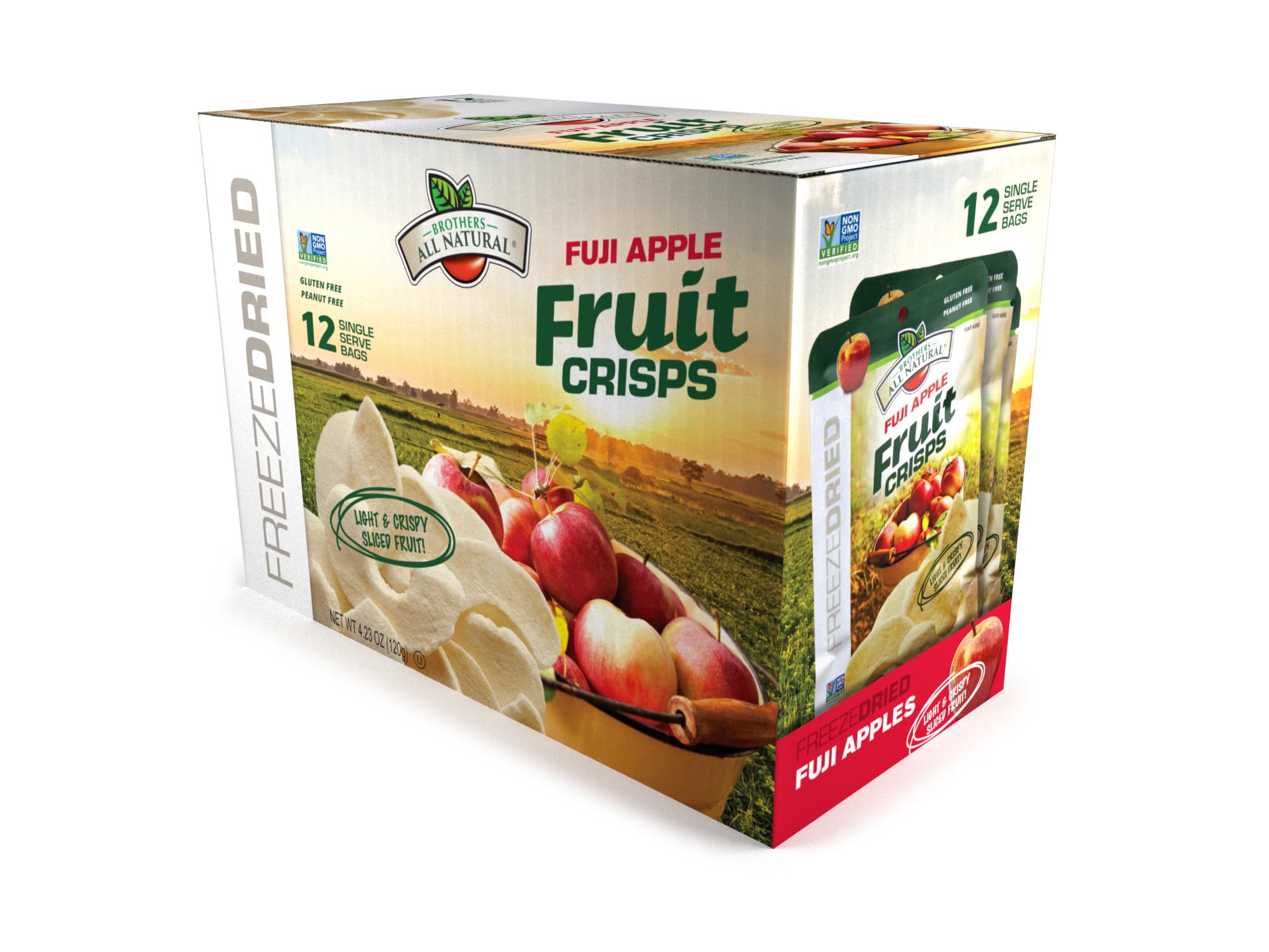 Brothers All Natural Freeze Dried Fruit Crisps, Fuji Apple, 0.35 Oz (Pack of 12), Made with 100% Fruit, Gluten Free, Soy Free, Vegan, Heathy Snack, Lunch Box Ready