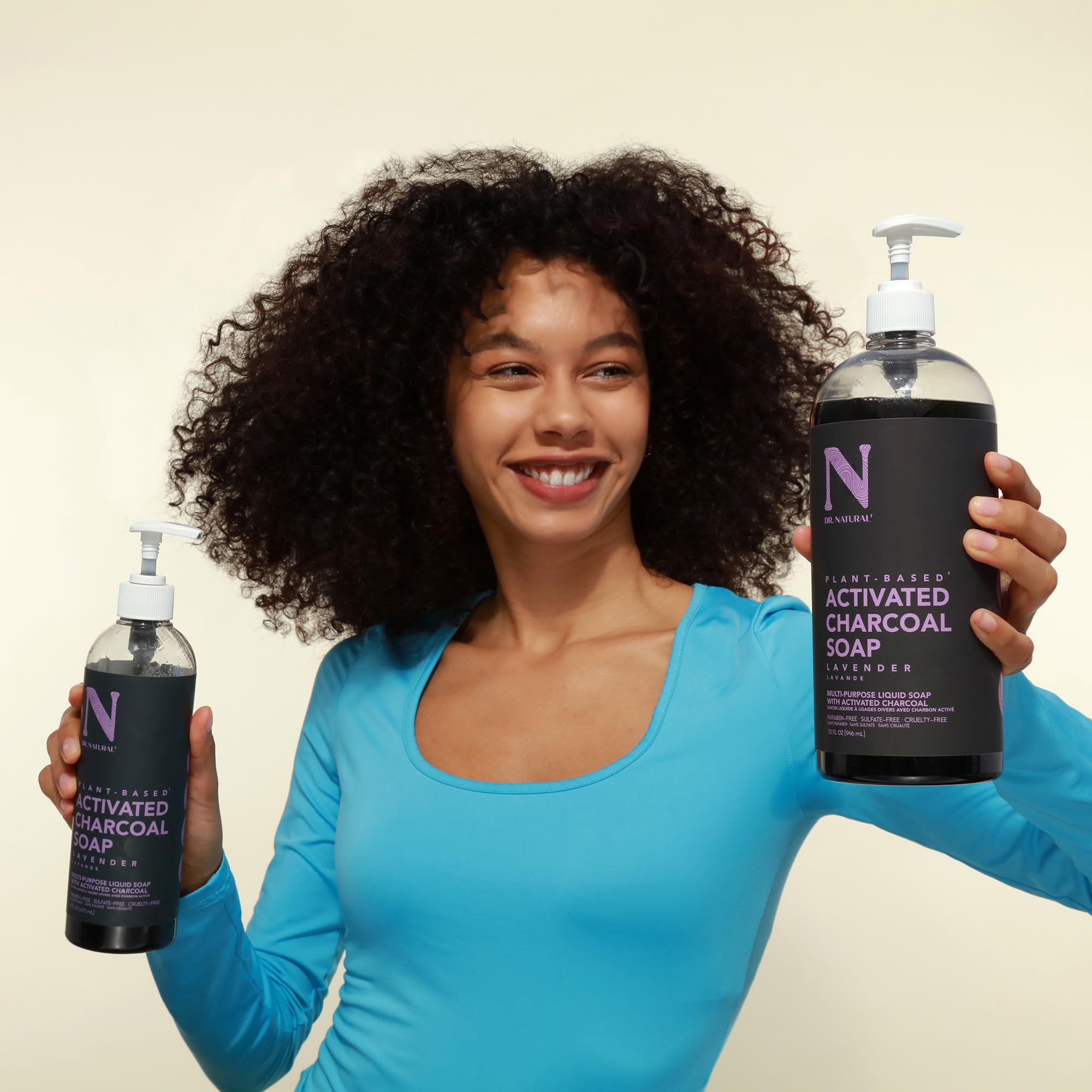 Dr. Natural Jabón líquido de carbón activado, antiacné y manchas, lavado corporal de limpieza profunda, jabón corporal suave para piel clara, lavanda, 946 ml