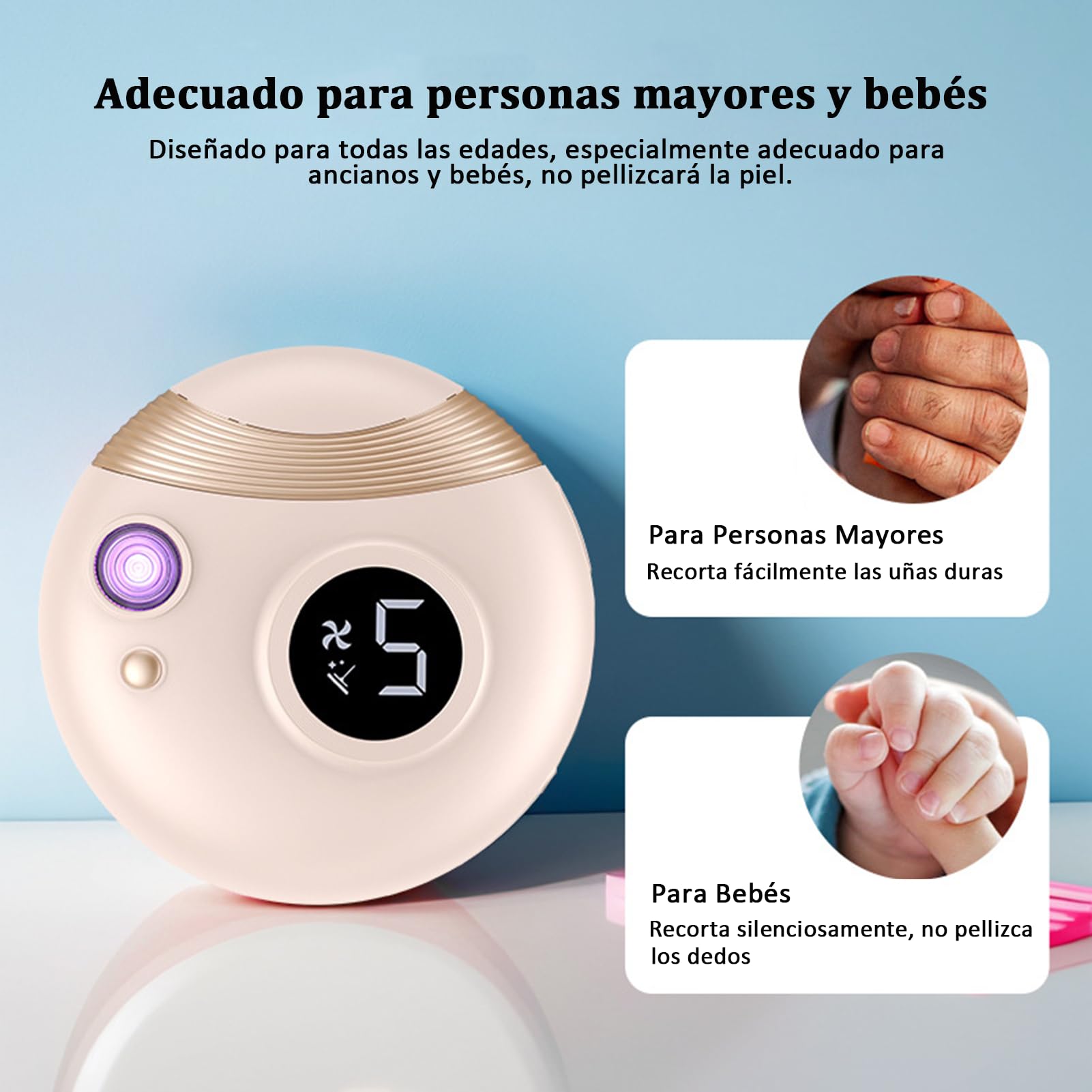 Bestauty Cortaúñas eléctrico con 11 cabezales de limado + luz de secado de uñas + protección anti-pellizcos, adecuado para bebés, niños, adultos y personas mayores (Rosa)