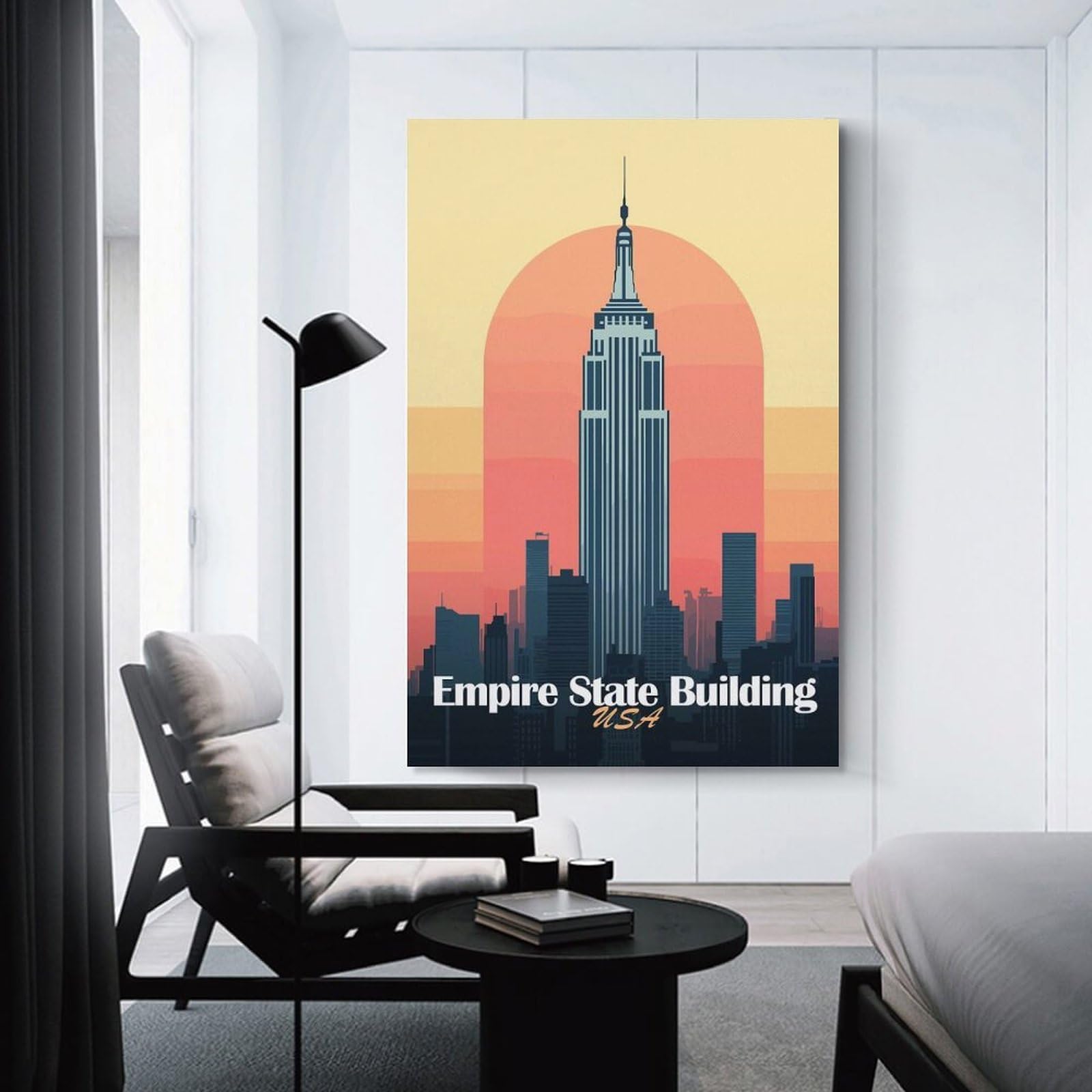 Junmoney Empire State Building Wall Picture Print 24x36inch(60x90cm), for Entrance Spaces, Stair Walls Or Halls, Decorative Canvas Styling for Entry Areas