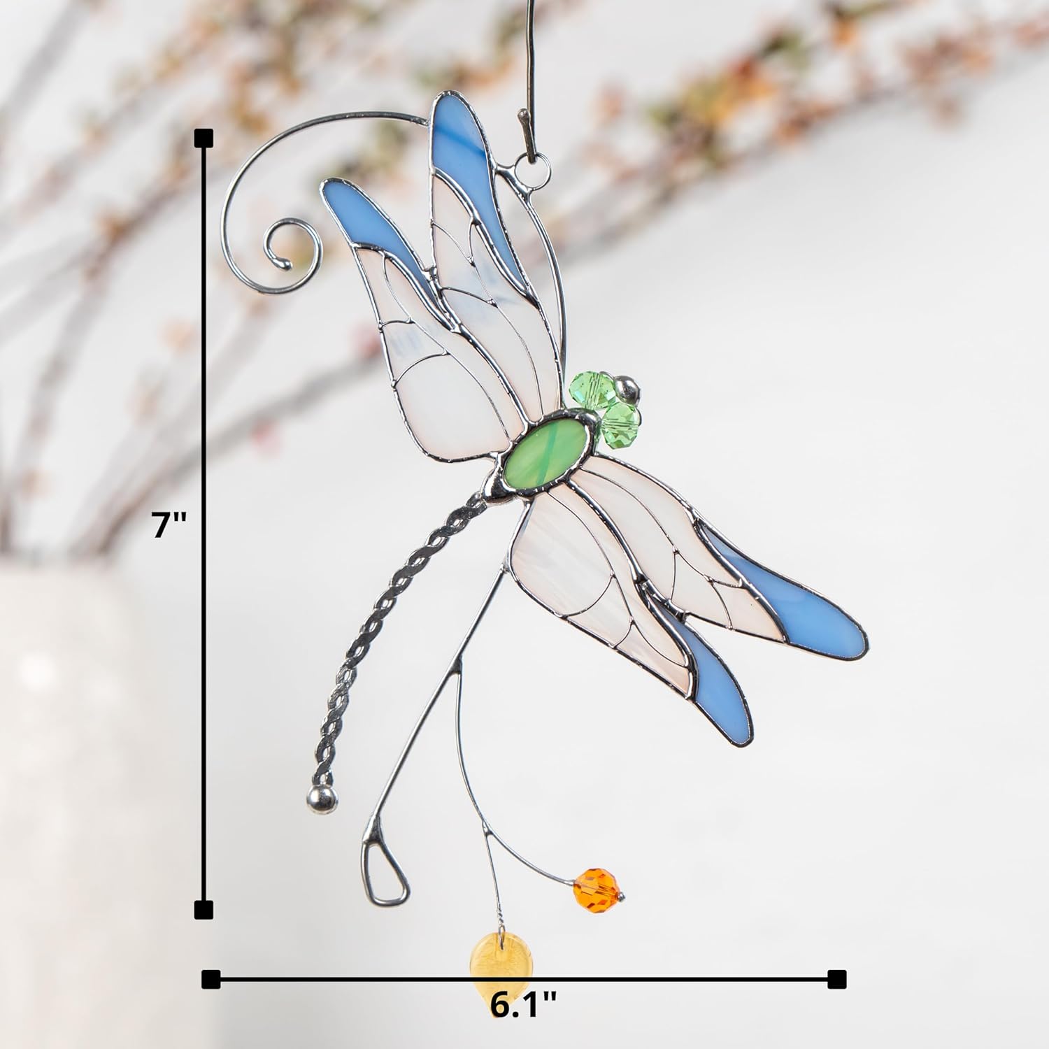 Blue Dragonfly Handmade Stained Glass Suncatcher Stained Glass Window Hanging Unique Kitchen Decoration (Blue Dragonfly)