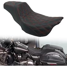 One-Piece Driver & Passenger Seat with Gel Cushion Fit for Harley Touring Electra Glide Road King Road Glide Street Glide 2009-2023 Diamond + Red Line