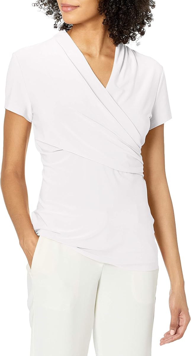 DKNY Women's Short Sleeve Cross Front Suit Blouse