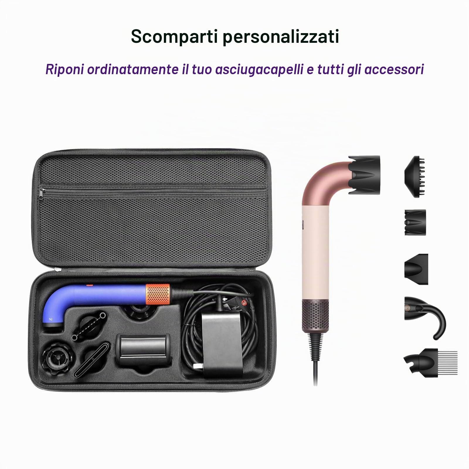 Custodia rigida da viaggio compatibile con asciugacapelli Dyson HD17 HD18, borsa da trasporto in EVA per asciugacapelli Supersonic R e accessori