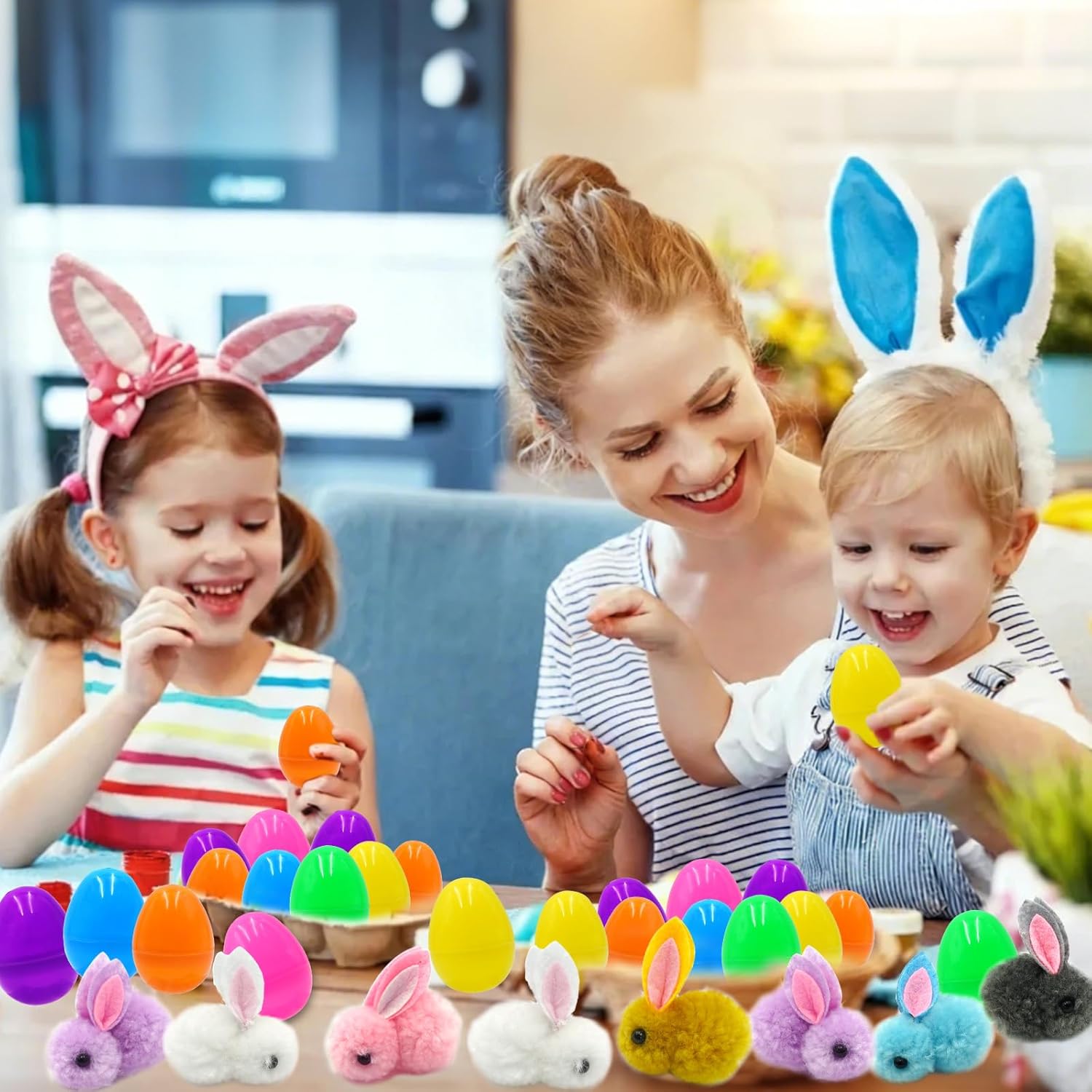 24 Pack Easter Egg Filled Plush Bunny Toys, Colorful Bunny Plush Easter EggFillers Bulks for Kids Toddlers Teens Boys Girls Easter Basket Stuffers Hunt Easter Party Favor