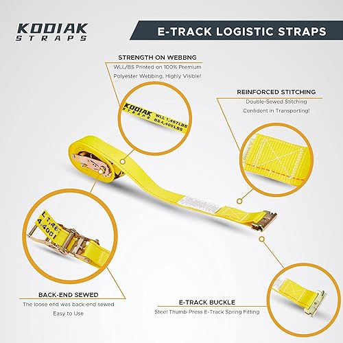 Miniatura 3 de Paquete de 6 correas de trinquete E-Track de 2 pulgadas x 16 pies x 4,400 libras de fuerza para amarre de carga en remolque cerrado y camioneta por
