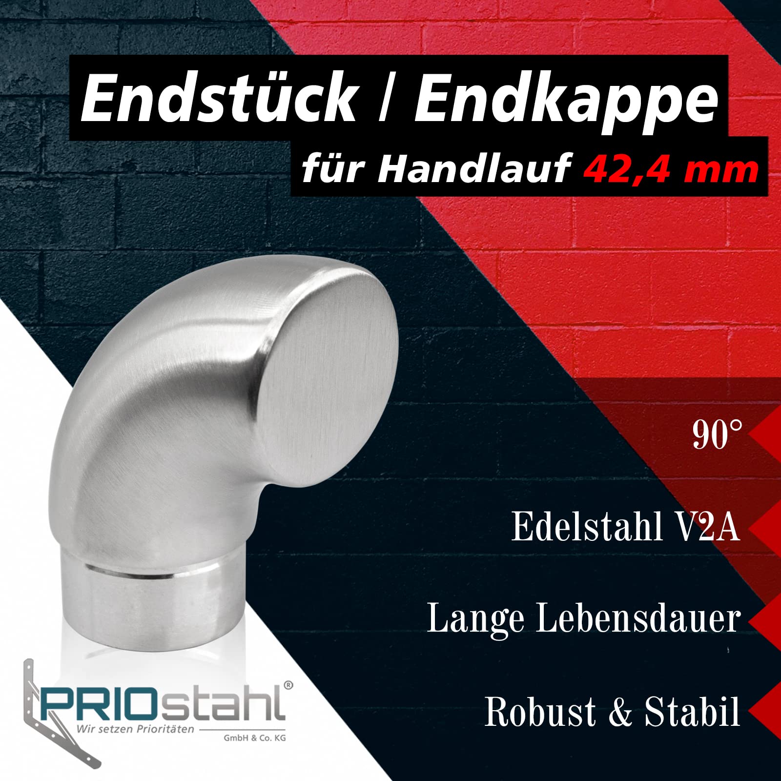 PRIOstahl Lot de 4 embouts de main courante - 33,7 mm - 90° - À insérer et à coller - En acier inoxydable V2A