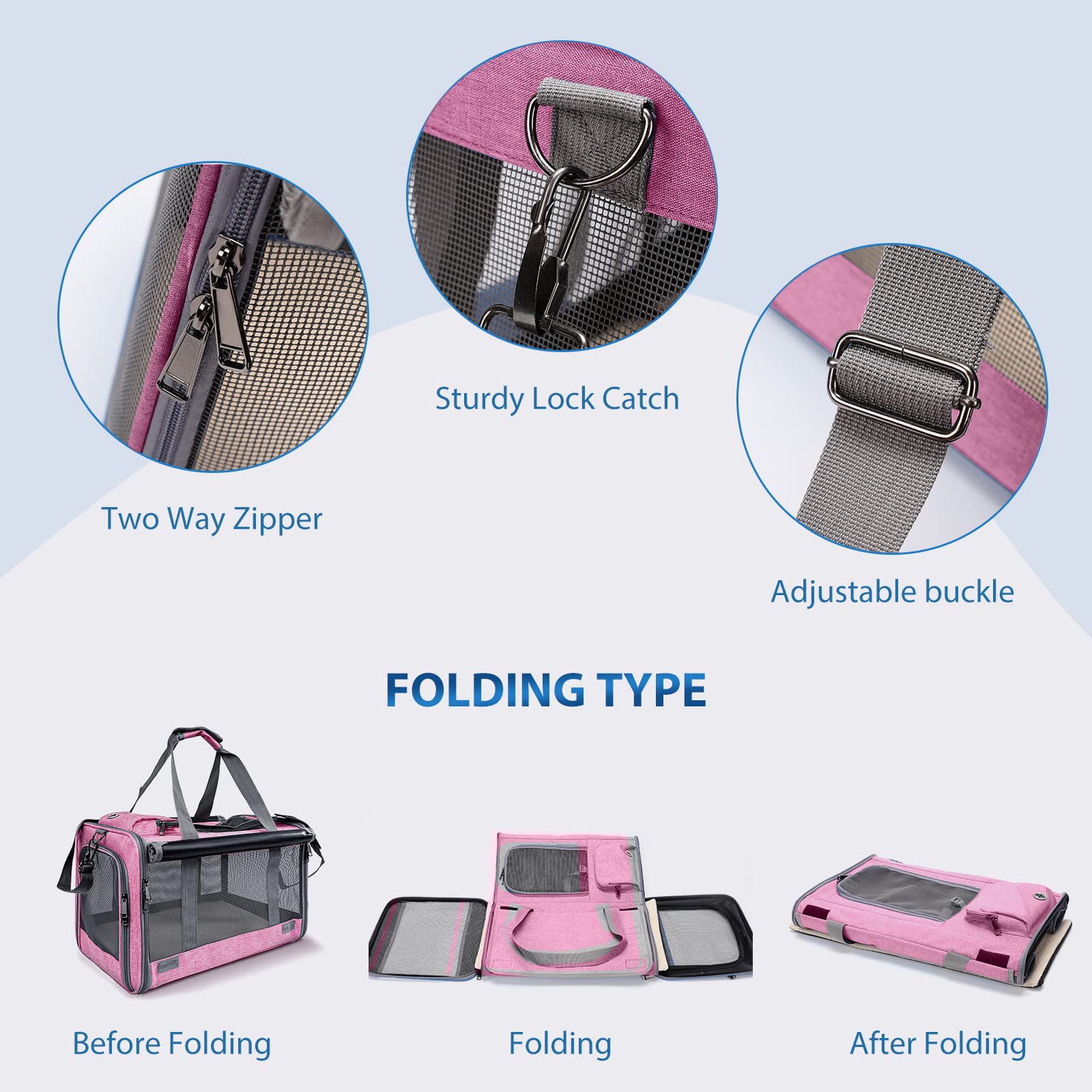 PETCUTE Trasportino per Cani,Trasportino per Animali Portatile e Pieghevole, Carico Massimo 9kg,Approvazione Della Compagnia Aerea,Borsa da Viaggio per Cuccioli e Gatti con Coperta e Tracolla