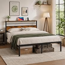 Queen Size Bed Frame with Storage Headboard & Charging Station
