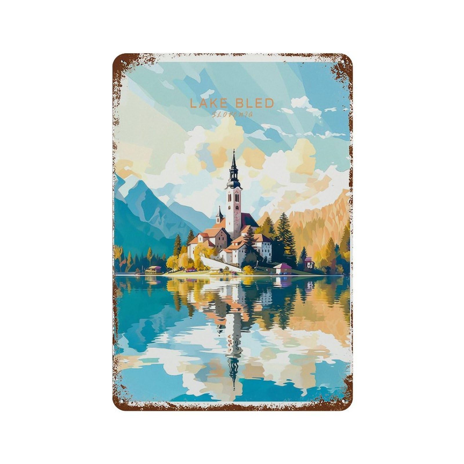 xiaoxiaoshen Lake Bled Slovenia Travel Minimalist Traveler Gift (2) Wall Decor Art Metal Tin Poster Modern Home Decor Art Home Bar Shop Decorations Vintage Sign 30x20cm
