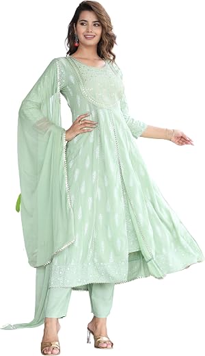 JD Finishing Rayon Printed Kurta with Pants Dupatta Set for Women Girls Long Middle Cut Kurtis Stylish Latest New Trending...