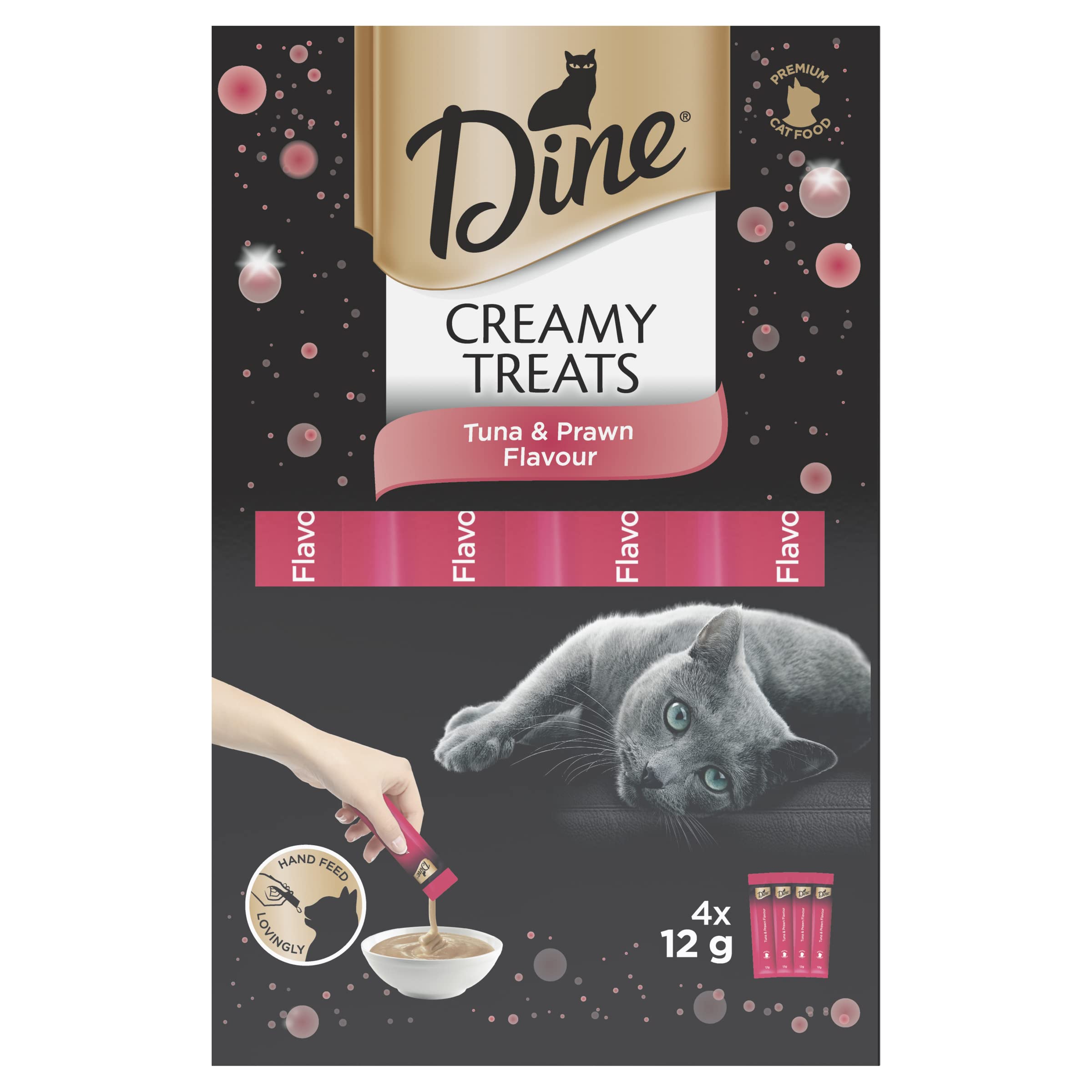 Dine Creamy Treats Tuna and Prawn Flavour Adult 4 x 12g, 8 Pack (32 x 12g)