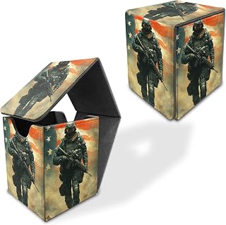 for MTG Deck Box for Trading Cards 100+ Sleeved Card Commander Deck Box,Leather Magnetic Secure & Portable Storage Case Fits for YuGiOh TCG CCG Magic,American Soldier Warrior