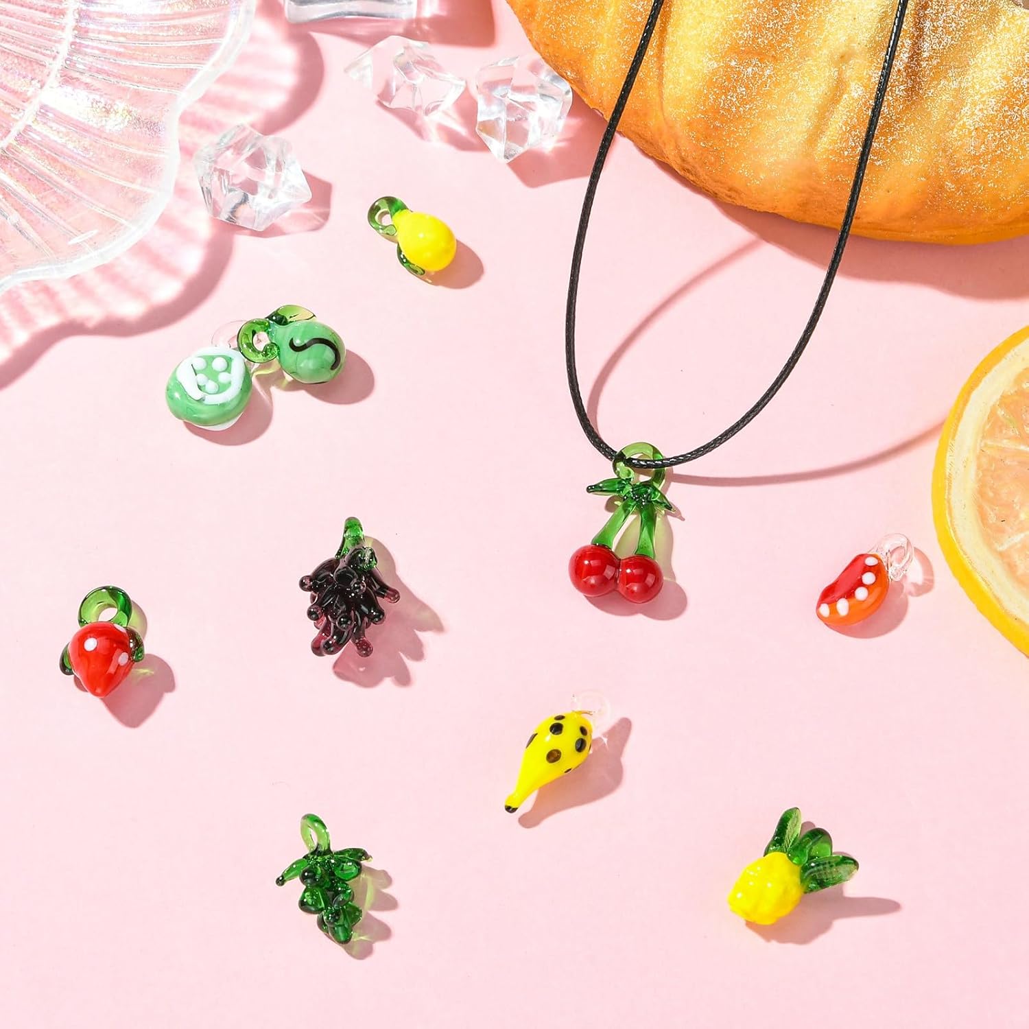 DanLingJewelry 10Pcs Mixed Styles Handmade Mini Fruit Vegetable Lampwork Glass Beads Charms Pendants for DIY Bracelets Necklaces Earrings Jewelry Making - Image 5