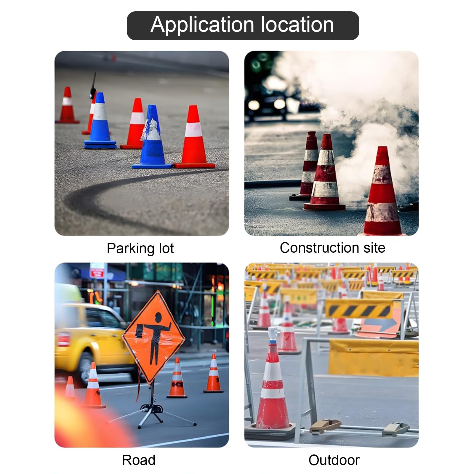 Cônes de sécurité réfléchissants durables – Cônes de signalisation en caoutchouc de 70 cm avec poignée, barrière de stationnement polyvalente pour chantiers et routes de sécurité (rouge, 2 p