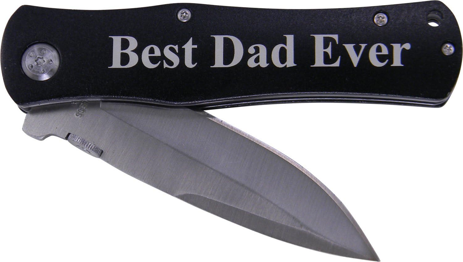 Best Dad Ever Folding Pocket Knife with Pocket Clip (Black Handle)