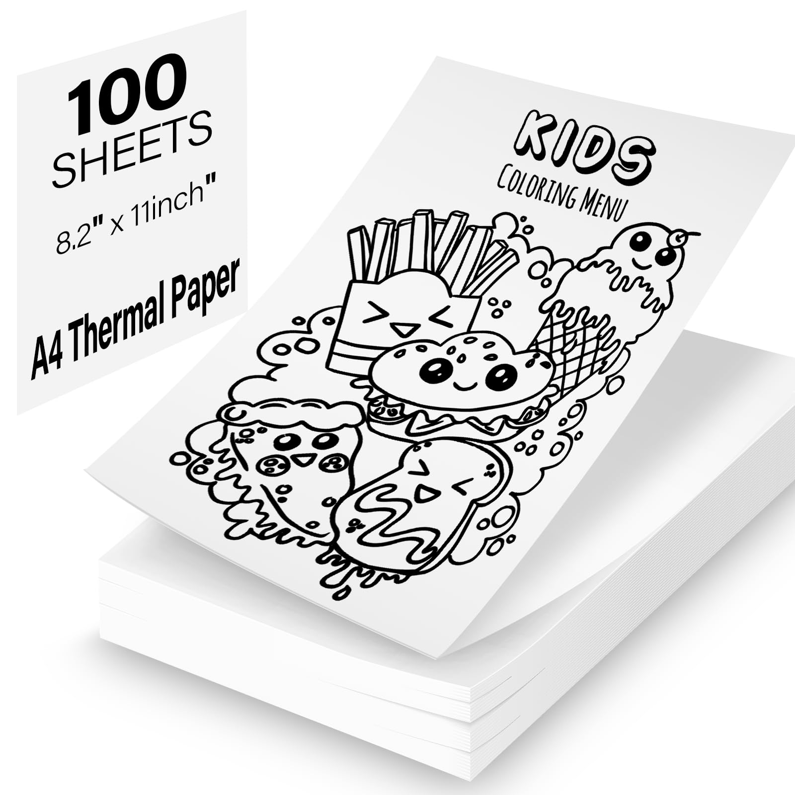 100 hojas de papel térmico A4 para impresora portátil, papel A4 impresora, hojas térmicas, secado rápido, diseño sin atascos, para fotos, recibos, memo file, 210 x 297 mm