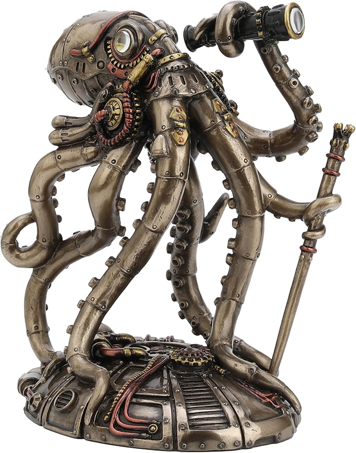 Veronese Design 16,9 cm hoch, Steampunk-Oktopus, Weltraumbeobachter, kaltgegossen, bronzefarbenes Harz, Fantasie-Sammlerstücke, Tierfigur, Weltraum-Alien Heimdekoration