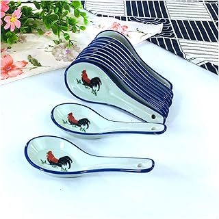 Louches Coq céramique Figure Celadon Glaze Ménage Cuillère de légumes de riz Cuillère de riz Vaisselle Vaisselle Petite cuillère Cuillère épaisse Cuillère 12 pièces Cuillère à Café，Cuillère à Dessert