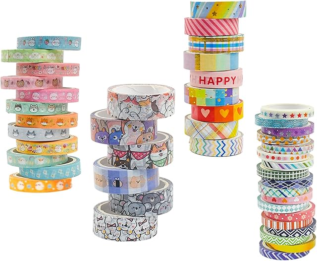 Kikuo 45 Rolls Washi Tape for Scrapbooking, Animal Washi Masking Tape & Rainbow Washi Tape Sets, Washi Tape Decorative Tape for DIY, Bullet Journal, Arts Craft, Gift Wrapping Decoration