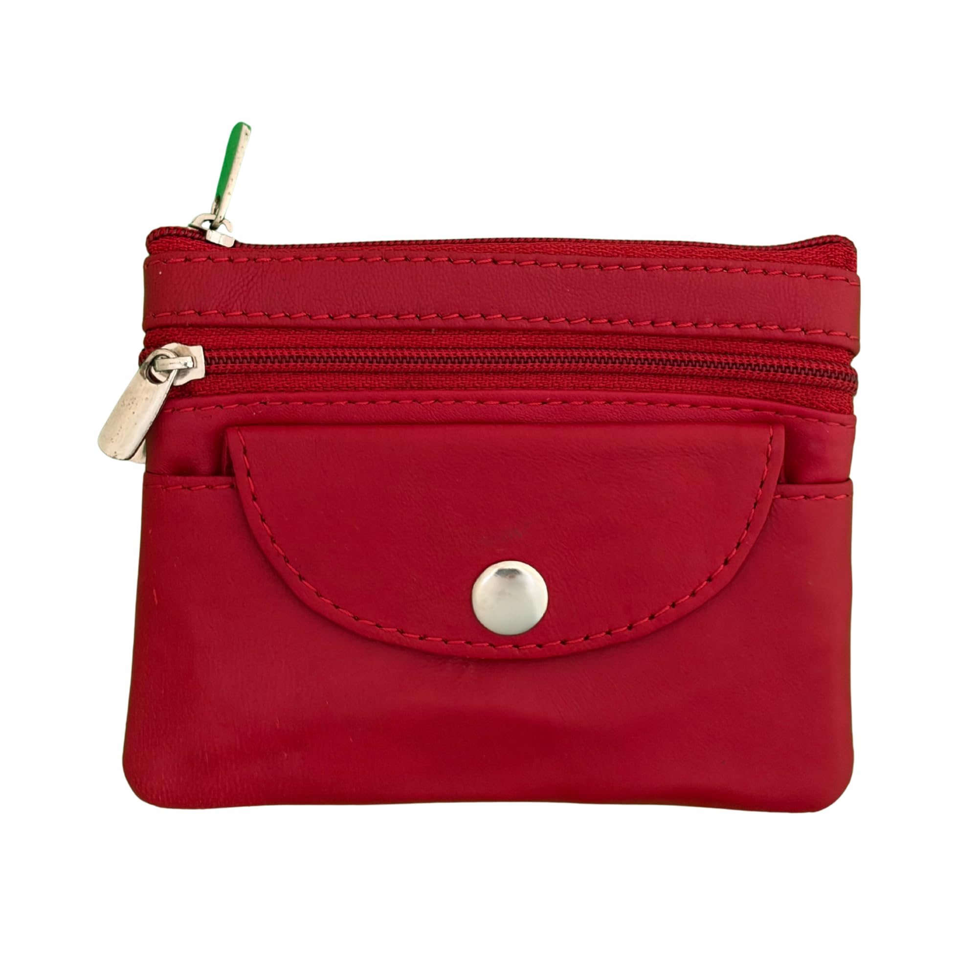Sable & Stitch Leather Multi-Use Key Case with Zip & Flap Pocket (Key & Coin Wallet) (Red)-image-23