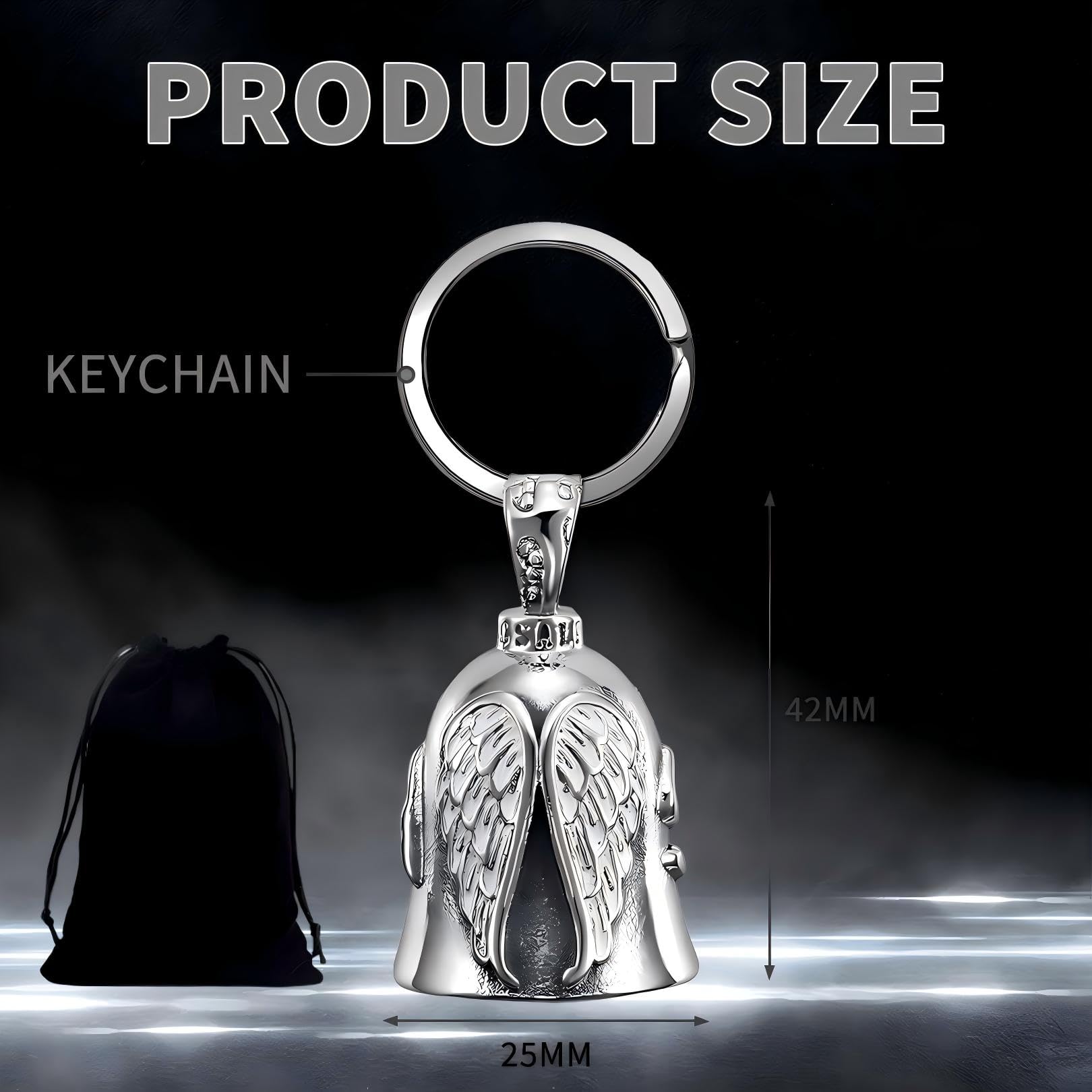 NOASUNG Guardian Bell Biker Bell, Motorrad Glocke Glücksbringer, Edelstahl Motorradglocke, Schutzglocke Engel Reitglocke, Motorradglocke Schlüsselanhänger für Segne Den Frieden & Glück - 3