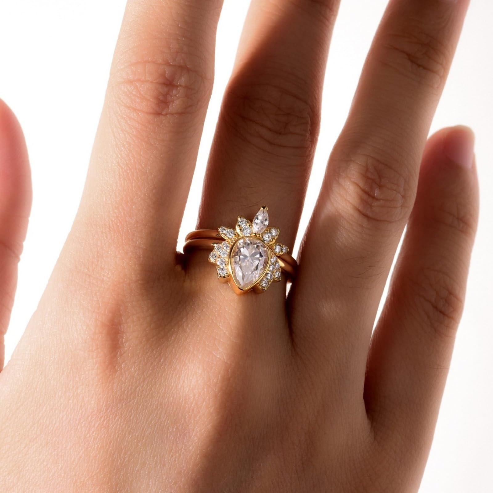 Anillos para mujer, oro real, 2 unidades, oro blanco, apilables, con moissanite, 1,5 ct