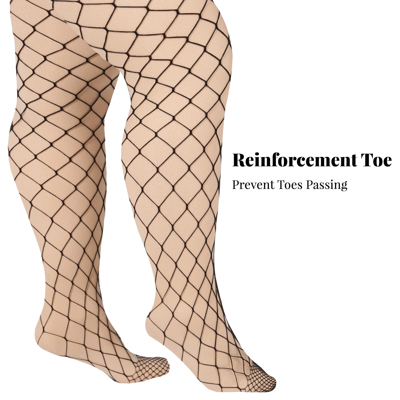 Moon Wood Plus Size Fishnet Stockings Womens Sheer Silicone Lace Top Stay Up Lingerie Fishnets Thigh Highs Stockings: One Size Plus Black-large Mesh