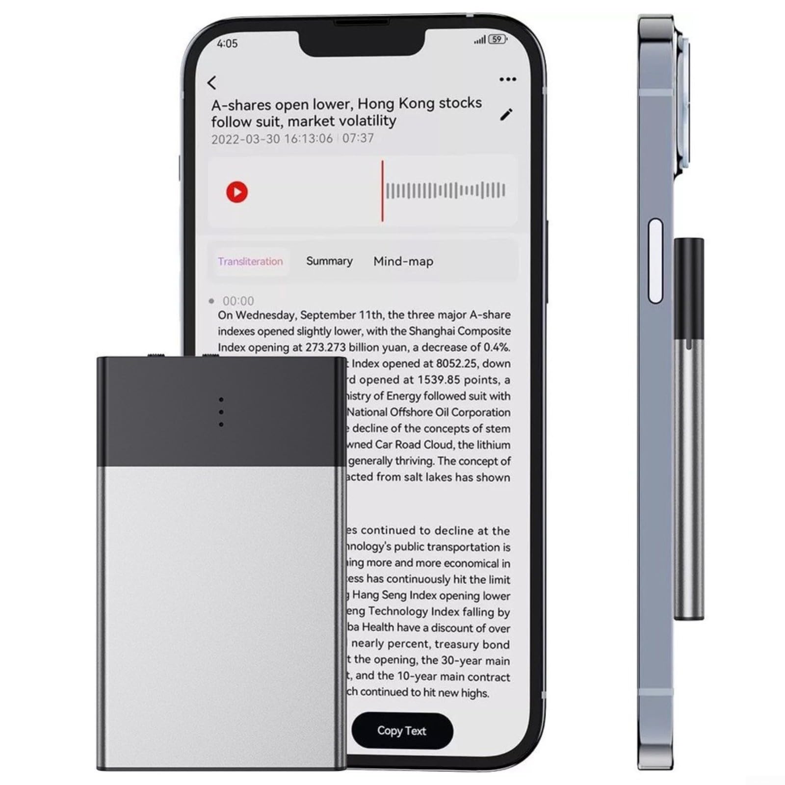 Tragbares KI-Diktiergerät mit Echtzeit-Transkription in 108 Sprachen, Anrufaufzeichnung für iPhone, kompaktes Metalldesign, Silber, ideal für Studenten und Profis (32 GB)