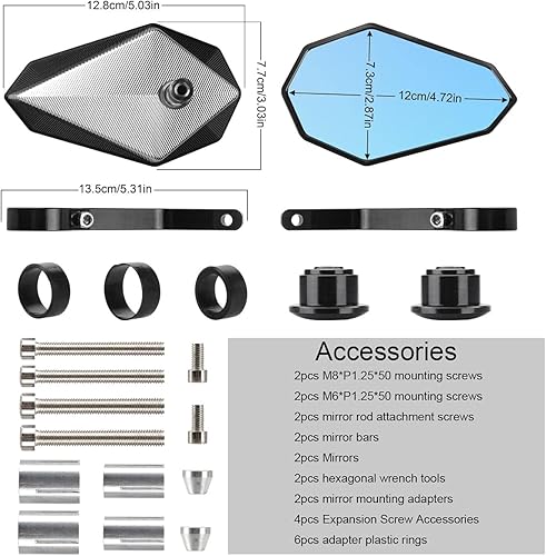 Miniatura 5 de LKV Extremo de barra convexos espejos manillar anti-azul vista trasera 360 grados CNC aleación de aluminio espejo para motocicleta con 0.866 in 78